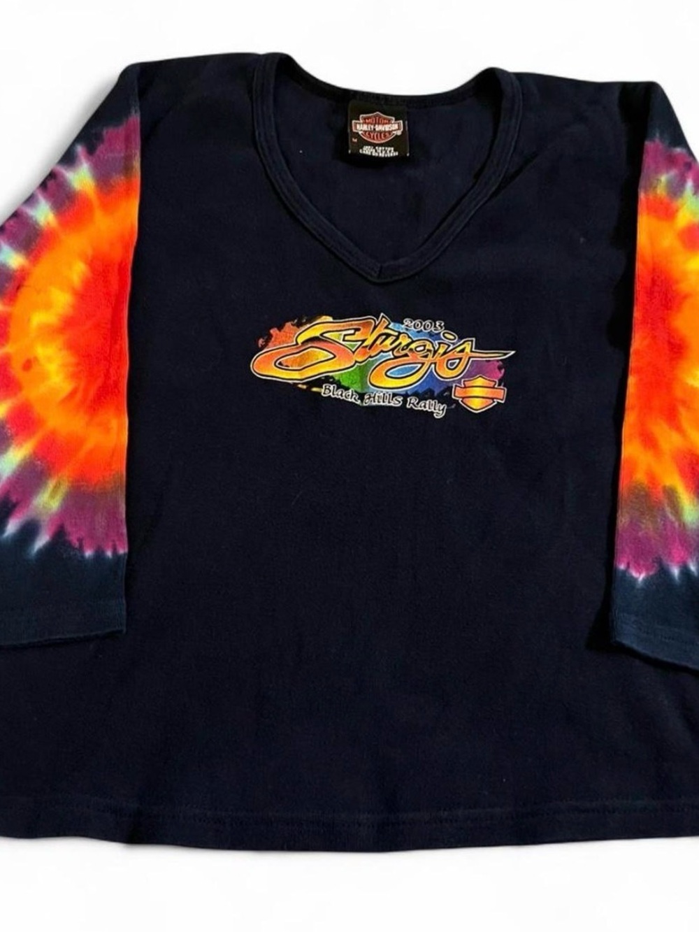 VTG Women’s Harley Davidson Motorcycle Navy Tie Dye Sturgis Shirt Sz M